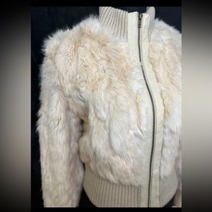 Paris Blues Outerwear Women’s Cream Authentic Rabbit Fur Coat (L)